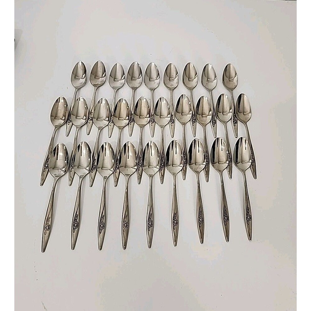 Lot Of 28 Oneidacraft Deluxe Stainless Steel Teaspoons Lasting Rose Pattern